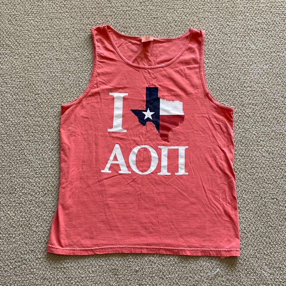 Comfort Colors AOPi Texas Alpha Omicron Pi Sorority Tank Top Size Large Like New